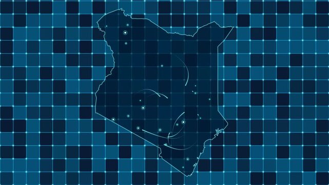 Digital grid map animation of Kenya, Technology, Communication, Transportation
