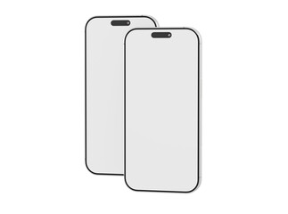 Minimalist composition of two modern smartphones with blank screens, perfect for app mockups and technology des