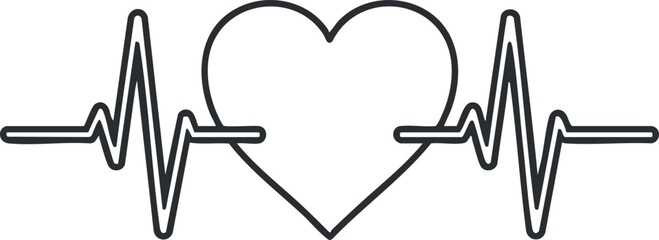Minimalist line art vector illustration of a heartbeat and heart symbol, ideal for healthcare and wellness projects