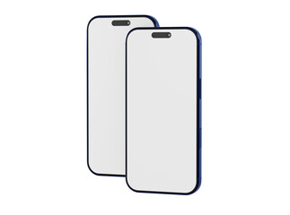 Two modern smartphone mockups featuring blank white screens, ideal for app design, UI/UX, and technology themes