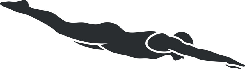 Dynamic silhouette vector illustration of a swimmer diving into water, ideal for sports and fitness branding.