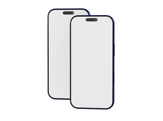 Two modern smartphones with blank screens, perfect for mockup presentations or app UI design showcasing. Add yo