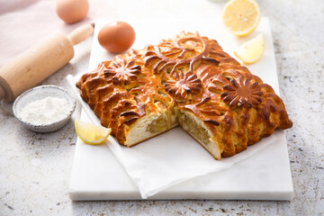 Traditional sweet pie with lemon filling