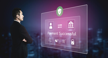 Successful transaction message showing secure payment. Payment confirmed, secured, payment processed, and payment completed with trust and transaction integrity. Vouch