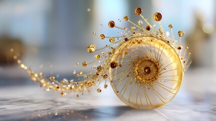 Golden Fibonacci Spiral Adorned with Crystalline Orbs, Displaying Mathematical Precision and Growth Elegance in High Resolution with Dreamy, Soft Lighting, no people