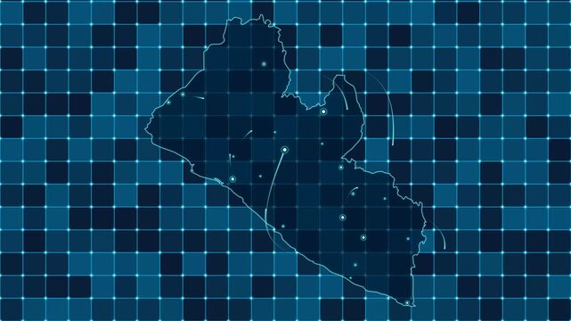 Digital grid map animation of Liberia, Technology, Communication, Transportation
