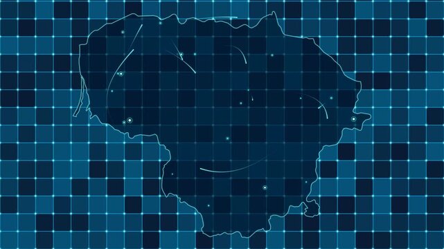 Digital grid map animation of Lithuania, Technology, Communication, Transportation