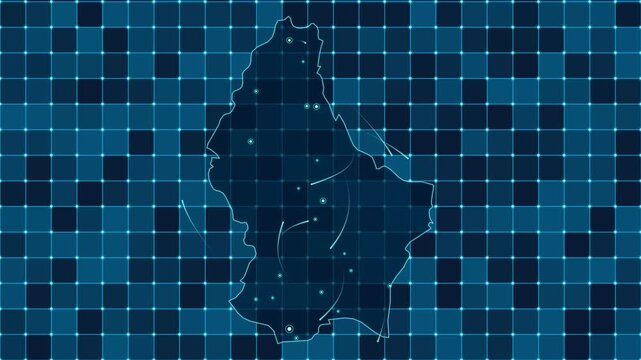 Digital grid map animation of Luxembourg, Technology, Communication, Transportation