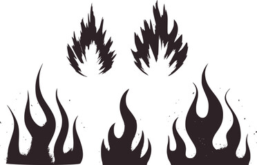 Black and white flame illustrations with textured edges