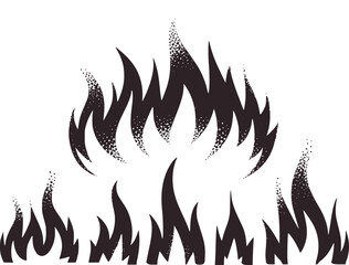 Black and white illustration of stylized flames fire