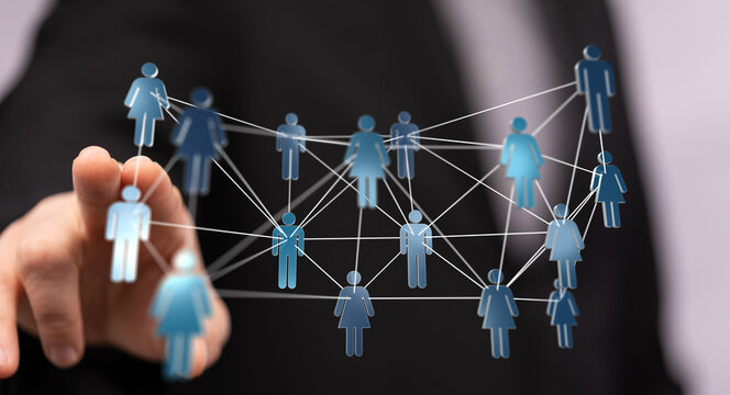 Concept of global connection, networking, and digital communities with people linked. Abstract network, teamwor