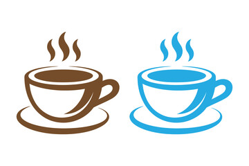 Two cups of coffee isolated on, one brown and one blue, emitting steam, side by side, creating a simple yet inviting visual for coffee lovers
