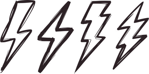Four black and white lightning bolt illustrations thunder