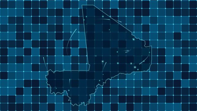 Digital grid map animation of Mali, Technology, Communication, Transportation