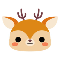 Cute Christmas deer head vector clipart. Cartoon Kawaii reindeer face logo icon. Cute forest animal. Stock vector illustration isolated on white background.