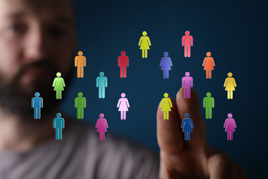 Connecting people concepts: Human icons in a network connection, business, social, global and teamwork relationships.