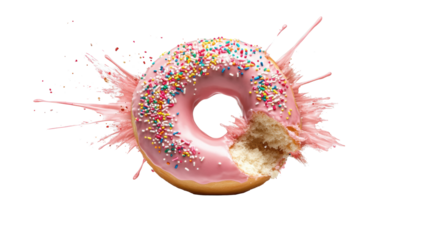 Sprinkled Doughnut with Bite on Transparent Background