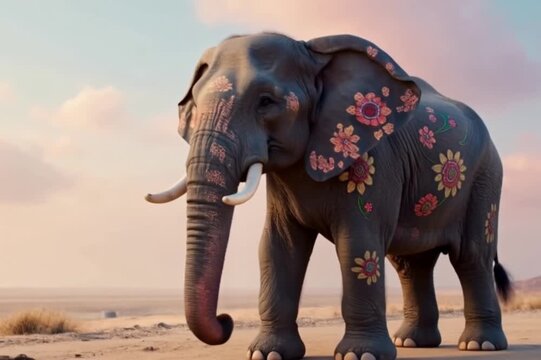 a sacred elephant decorated with flowers