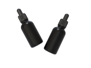 3D Render two black bottles with black caps on a white background