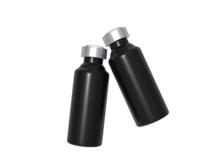 3D Render two black bottles with silver caps on a white background