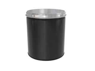 3D Render a black trash can with a silver lid
