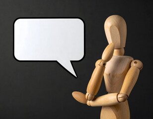 悩むデッサン人形と吹き出し考えるビジネス