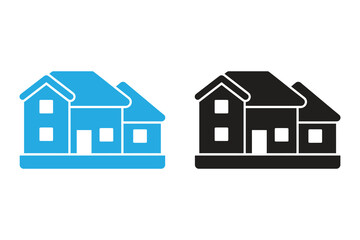 Two houses, one in blue and the other in black, stand side by side isolated on, representing different choices or perspectives on homeownership