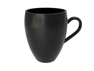 3D Render a black coffee cup with a handle on a white background