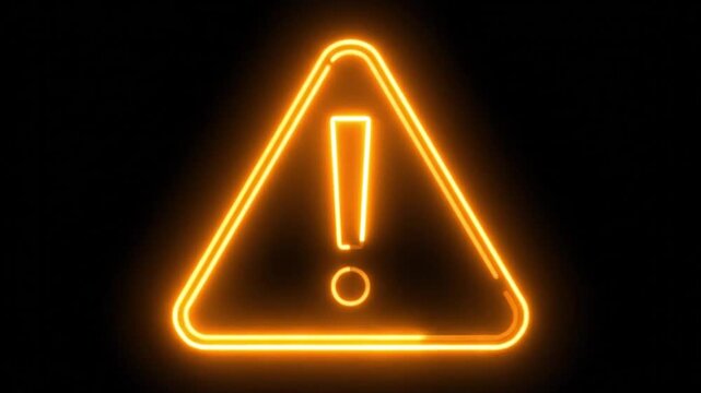Neon warning sign with exclamation mark on black background