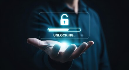 Data Unlocking and Authorization Concept with Progress Bar and Open Padlock Icon