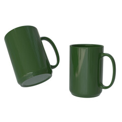 3D Render a green mug sitting next to a green mug