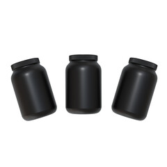 3D Render three black jars with lids on a white background