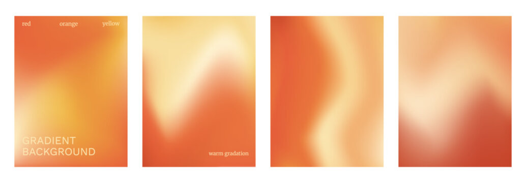 Orange gradient background. Yellow, red, beige gradation template set. Vector hot feel backdrop with wavy light. Fashion warm colors wallpaper design. Glamour red-yellow abstract vertical poster.