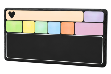 Black slate message board with colorful daily planning boxes isolated with transparent background