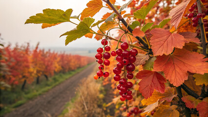 Ripe red currant at the garden. Autumn harvest. Vertical footage
