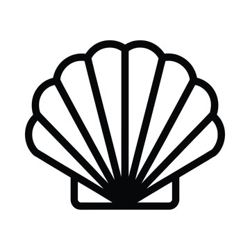 Simple black outline of a scallop shell icon