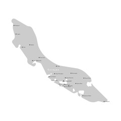 Vector isolated illustration. Simplified administrative map of Country of Cura&ccedil;ao, grey shape of land. White background. Names of cities