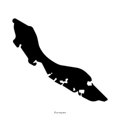 Vector isolated illustration. Simplified administrative map of Country of Cura&ccedil;ao. White background. Black shape of island