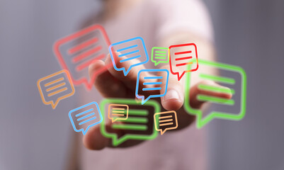 Digital network communication with message bubbles, represents connection for business marketing and social media engagement in the modern world