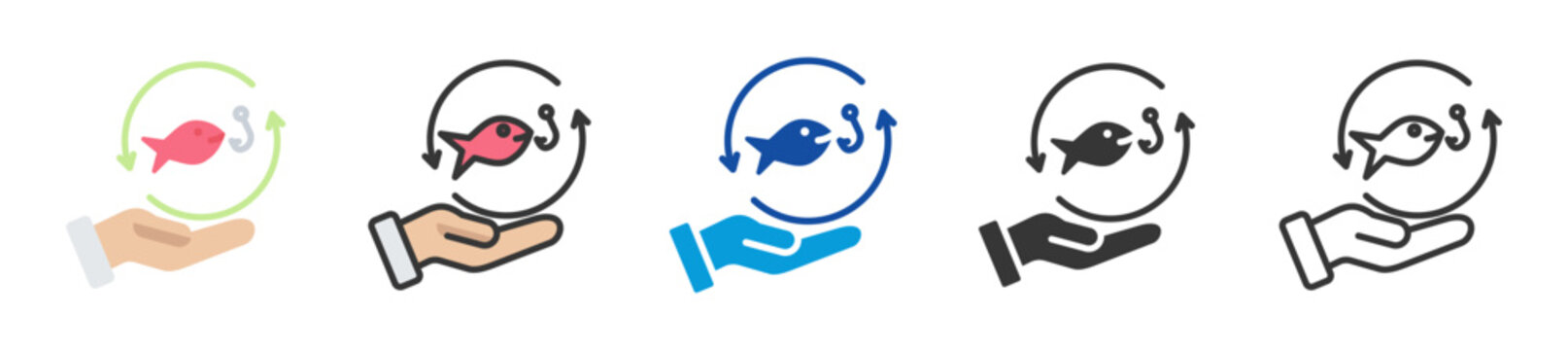 sustainable fishing icon set multi style various collection