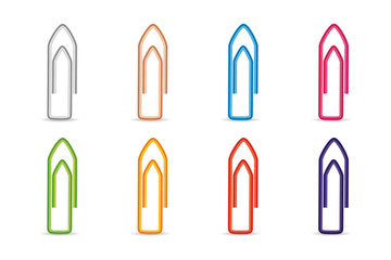 Colorful paper clip icons in flat style.