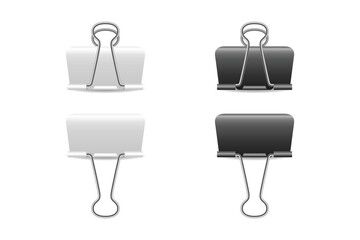 Realistic binder clips set in black and white.