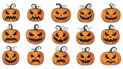 Spooky Jack-o-lantern Halloween Pumpkins with Various Scary Facial Expressions