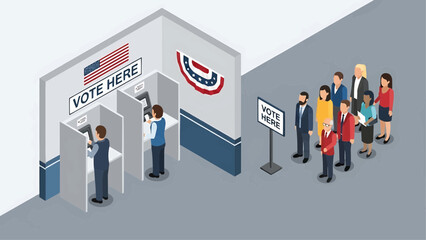 People Waiting in Line to Vote at Polling Place