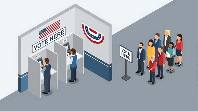 People Waiting in Line to Vote at Polling Place