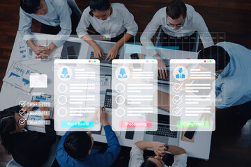 Digital interface displaying project tasks under Work Items, Processing, and Completed categories with Gantt chart timeline visualization Parse