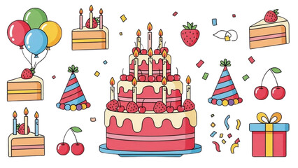 Happy Birthday Celebration with Cakes, Balloons, and Gifts