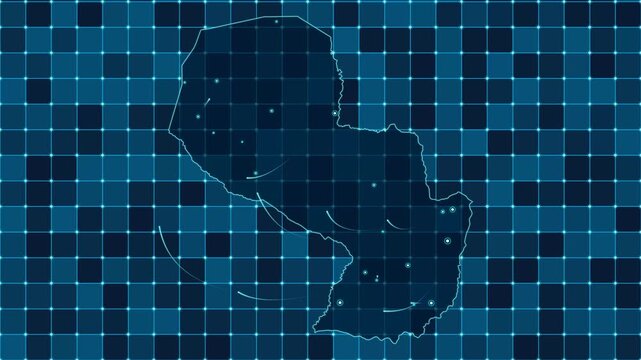 Digital grid map animation of Paraguay, Technology, Communication, Transportation