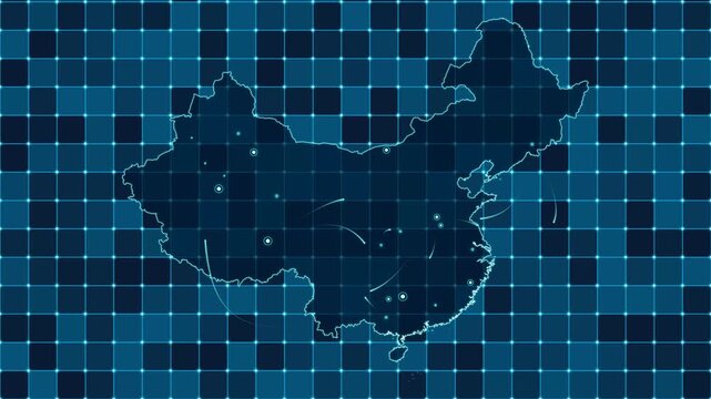 Digital grid map animation of People's Republic of China, Technology, Communication, Transportation