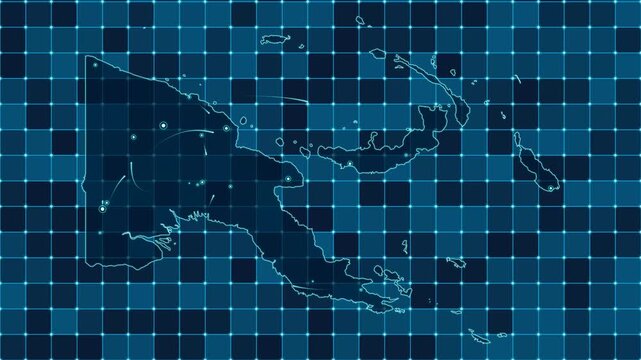 Digital grid map animation of Papua New Guinea, Technology, Communication, Transportation